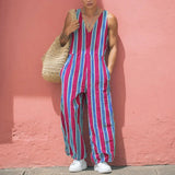 AIDASE  -  Men Jumpsuits Striped V Neck Sleeveless Casual Male Rompers Streetwear Loose Vacation Summer Fashion Male Overalls S-5XL
