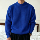 AIDASE  -  Men's Solid Color Knitwear Sweater Spring Autumn Casual Fashion Ribbed Texture Long Sleeve Loose Crew Neck Knit Pullover Sweater aidase-shop