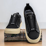 AIDASE  -  New Men's Canvas Shoes Zipper Work Footwear Black Summer Casual Versatile Trendy Low Top Breathable round Toe Thick Heel aidase-shop