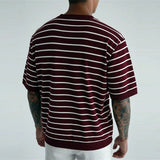 AIDASE  -  Retro Striped Knit T-Shirt Men Crew Neck Short Sleeve Soft Viscose Slim Fit Vintage Basic Casual Summer Top For Mature Gentlemen aidase-shop