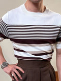 AIDASE  -  Summer Men's Knitted round Ne T-irt Thin ort Sve Breathable Faionable Striped Sea Soul irt Versatile Casual... aidase-shop