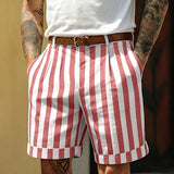 AIDASE  -  Seaside Beach Vintage Striped Shorts Mens Casual Loose Straight Shorts Spring Summer Daily Leisure Breathable Men Bottoms aidase-shop