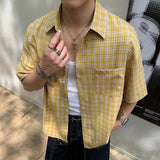AIDASE  -  Vintage Y2K Style Plaid Shirts Men Streetwear Fashion Button-up Lapel Short Sleeve Shirt For Men's 2025 Summer New Casual Shirts aidase-shop