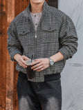 AIDASE  -  Vintage Houndstooth Print Jacket Coat Mens Fall Winter Outdoor Casual Jackets Men's Stylish Zip-up Stand Collar Coats Outerwear aidase-shop