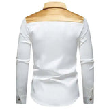 AIDASE  -  New Men's Satin Smooth Color Long Sleeved Shirt Contrast Color Patchwork Single Breast Male Tops aidase-shop