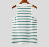 =Aidase Tops American Style Men's Horizontal Stripe Blue&White Strap Buckle Design Vests Casual Men's Sports Knit Waistcoat aidase-shop