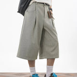AIDASE  -  Men's Japanese Cityboy Cropped Wide Leg Suit Shorts Pleated Linen Texture 7/8 Length Casual Culottes Pants aidase-shop
