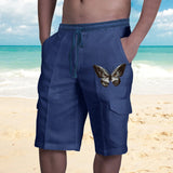 Aidase Vintage Men Linen Shorts Multi Pocket Drawstring Cargo Knee Length Pants Summer Fashion Casual Loose Beach Short Trousers Male