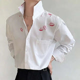 AIDASE  -  Spring/Summer Personalized Printed White Shirt Loose Turn-down Collar Single Breast Male Tops Casual aidase-shop