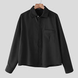 AIDASE  -  Men Casual Shirt Solid Color Lapel Long Sleeve Button Men Clothing Streetwear Loose 2025 Fashion Male Crop Tops Shirts aidase-shop
