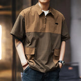 Aidase Fashion Lapel Zipper Spliced Pockets Casual Polo Shirts Men's Clothing Summer New Loose All-match Tops England Tee Shirt