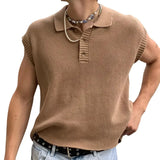 Aidase Fashion Mens Knit Polo Shirt Sleeveless Lapel Button Loose Tee Tops Spring Summer Casual Trend Polos Tshirt Men Clothing
