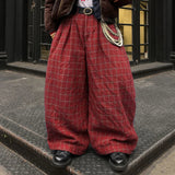 AIDASE  -  Men Pants Plaid Button Joggers Loose Casual Wide Leg Trousers Men Streetwear 2025 Pleated Oversize Fashion Long Pants aidase-shop
