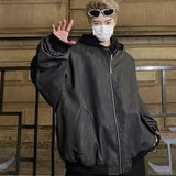 Aidase Leather Jackets Men Hooded Fake Two Pieces High Street Cool Handsome Streetwear All-match Coats Casual Designed Trendy PU Ins aidase-shop