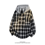 Aidase Street Vintage Plaid Shirt Jacket Trendy Color Clash Hoodie Loose Fit Jackets Men Women Streetwear Outerwear
