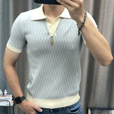 Aidase Summer Men Short Sleeve Polo Shirts High Quality Geometric Contrast Tee Tops Business Men Casual Lapel Splicing T-shirts aidase-shop