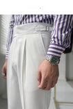 AIDASE  -  British Style Men's Youth Spring Summer Naples Tailored Pants High Waist Straight Leg Trousers Paris Button Fashionable Long Pan aidase-shop