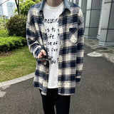 AIDASE  -  Loose Fit Long Sve irt for Men Autumn Winter plus Size 250 Pou American Sle Retro Casual Outerwear Plaid Pattern aidase-shop