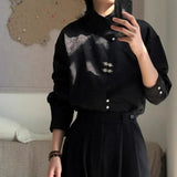 AIDASE  -  Style National Style Satin Irregular Dark Pattern Stand Collar Trendy Retro Metal Plate Button Long-sleeved Shirt for Men Women aidase-shop