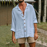 AIDASE  -  Loose Regular Cuff Formal Dress Men'S Shirt Mens Cotton Button Long Sleeve Summer Beach Casual Chablis Shirt Chemises Hommes aidase-shop
