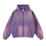 Aidase Men's Oversize Long Sleeve Washed Double Zipper Cardigan Hoodies Loose Plus Plush Gradient Women's Hooded Pullovers Winter aidase-shop