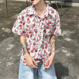 AIDASE  -  Men Trendy Vintage Floral Print High Street Hawaiian Vacation Beach Shirt Youth Summer Casual Lapel Short Sleeve Loose Chic Tops