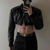 Aidase Autumn Product Design Sense Lgbt Sexy Navel Exposed Fashion High Street High Waist Double Zipper Wide Shoulder Leather Jacket aidase-shop