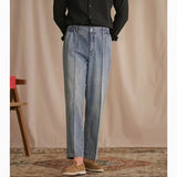 AIDASE  -  Vintage Cotton Men Jeans Suit Pants Elastic High Waisted Straight Trousers British Business Style  Casual Naples Denim Pant aidase-shop