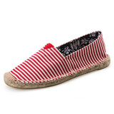 AIDASE  -  Mens Espadrilles Men Patchwork Slip on Summer Shoes Men Loafers Breathable Canvas Shoes Fashion Jute Wrapped Black Stripe aidase-shop