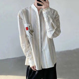 AIDASE  -  Rose Printing Men's Shirts Colorful Striped Deign Stand Collar Long Sleeved Contrast Color Single Breasted Male Tops aidase-shop