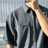 AIDASE  -  Male Shirts Lapel Pocket Design Solid Color Korean Style Summer Short Sleeved Single Breasted Loose Men Tops Simple aidase-shop