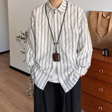 AIDASE  -  Loose Long Sleeve Men's Shirt Retro Vertical Stripes Color Block Spring Outerwear Casual Style Breathable Cool Sensation aidase-shop