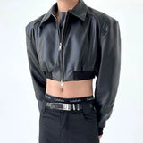 Aidase Autumn Product Design Sense Lgbt Sexy Navel Exposed Fashion High Street High Waist Double Zipper Wide Shoulder Leather Jacket aidase-shop