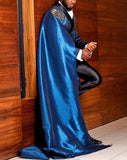 AIDASE  -  4 Pieces Men's Formal Suits Slim Blazer Jacket Pant with Satin Cape Royal Blue Tuxedo Set for Party,Prom,Banquet aidase-shop