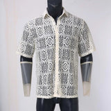 AIDASE  -  Mens Simple Fashion Sexy Flower Lace Button Short Sleeve Shirt Top Shirt Chest Pocket Men'S Autumn Shirt roupas masculinas aidase-shop