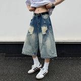 AIDASE  -  American Style Washed Ripped Men Denim Shorts Summer New Straight Wide-leg Calf-Length Pants Niche Design Jeans 21E6608 aidase-shop