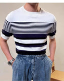 AIDASE  -  Summer Men's Knitted round Ne T-irt Thin ort Sve Breathable Faionable Striped Sea Soul irt Versatile Casual... aidase-shop