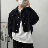 AIDASE  -  Trendy Fashionable Casual Short Jacket for Men Vintage Lapel Outwear Korean Crop Coats All-match Male Long Sleeve Streetwear aidase-shop