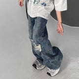 AIDASE  -  American Style High Street Ripped Jeans Men's Loose Wide Leg Floor Length Pants Fashionable Straight-leg Trousers aidase-shop