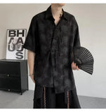 AIDASE  -  Chinese Style Men's Shirt Jacquard Asymmetric Single Breasted Design Niche Short Sleeve Printed Male Tops aidase-shop