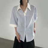 AIDASE  -  Summer New Patchwork Half Sleeve Men Shirt Fashion Loose Striped Trend Menswear Lapel Single Breasted Male Tops 21E6285 aidase-shop