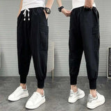 AIDASE  -  Stylish Men's Spring-Autumn Snap Closure Casual Pants with Trendy Matching, Slim Fit, and Color-Block Harem Style aidase-shop