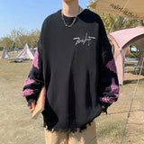 Hem cut butterfly sweater coat national tide high street American style loose fashion color matching round neck sweater loose