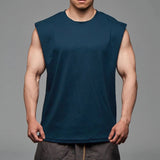 AIDASE  -  Muscular Men's Loose Vest All Cotton Moisture Wicking Sweat Sports Casual Running Basketball Training Shirt Solid Color aidase-shop