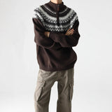 AIDASE  -  Man Knitting Base Layer Winter Retro Fair Isle Knit Sweater Unisex Oversized Mock Neck Zip Up Couples' Sweater aidase-shop