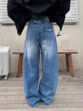 AIDASE  -  Retro American Waed Blue Straight Leg Jeans Men Women Casual Loose Wide Leg Long Pants Vintage Denim Trousers for All aidase-shop