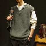 Aidase Solid Color Men's Clothing Waistcoat Sleeveless V Neck Plain Knit Sweater Male Vest Business Aesthetic Meme Mode Y2k Vintage Fun
