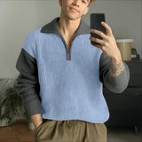 AIDASE  -  Men Pullovers Patchwork Lapel Long Sleeve Knitted Spring Autumn Casual Male Sweater Zipper Streetwear Men Clothing S-5XL aidase-shop