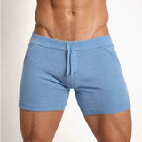 Aidase Sexy Slim Fit Stretch Breathable Shorts Men Summer Leisure Solid Color Drawstring Shorts Men Pajamas Clothes Casual Shorts Male