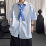 AIDASE  -  Casual Men's Shirt Cross Tie Detachable Sleeves Solid Color Design Summer New Fashion Lapel Single-breasted Shirts 21E6629 aidase-shop